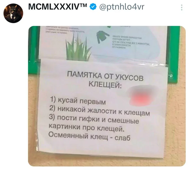 Памятка от укусов клещей: кусай первым