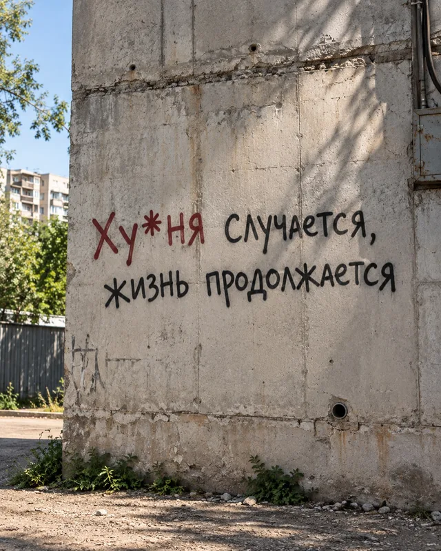 Статичное изображение надписи на стене дома