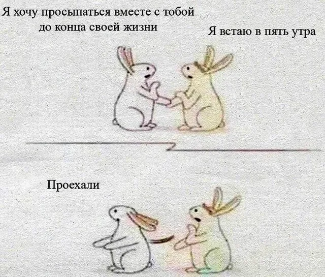 В первой части кролики держатся за лапки, во второй — отпускают их и отходят друг от друга.