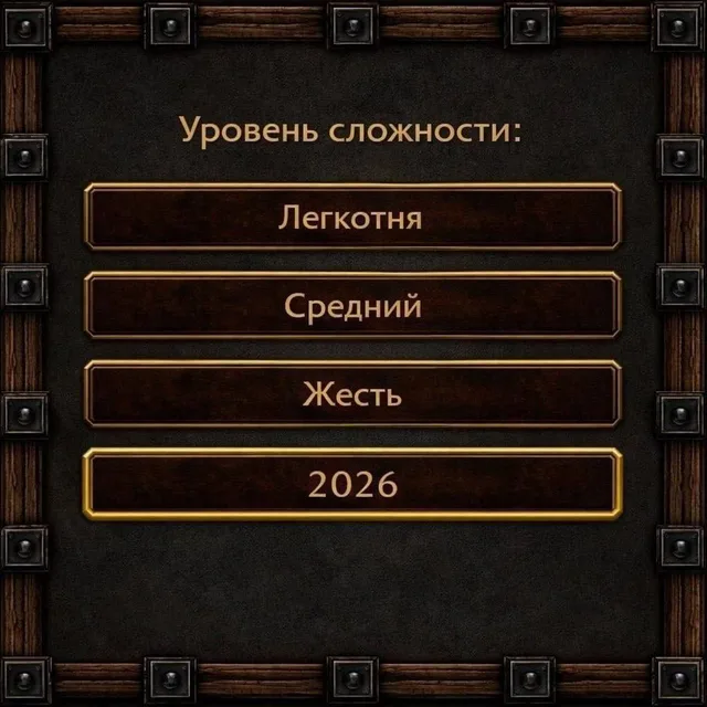 Меню выбора сложности игры с четырьмя кнопками.
