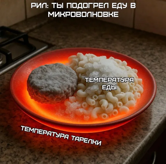 Статичное изображение еды на светящейся тарелке.