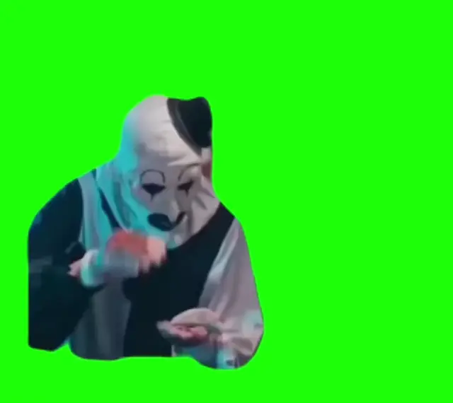 Клоун Арт удивляется на хромакее