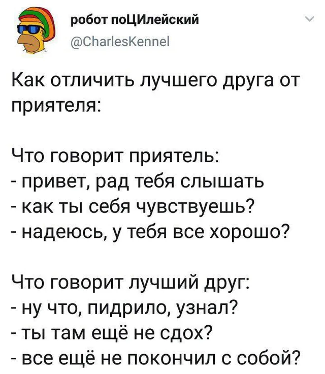 Скриншот твита с текстовым списком фраз для сравнения — Гомер Симпсон (аватарка)