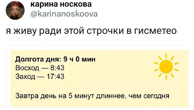 Статичное изображение, демонстрирующее текст твита и данные о погоде. — автор поста @karinanoskoova