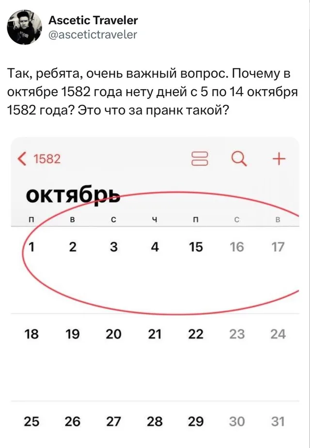 Пропавшие дни в октябре 1582 года