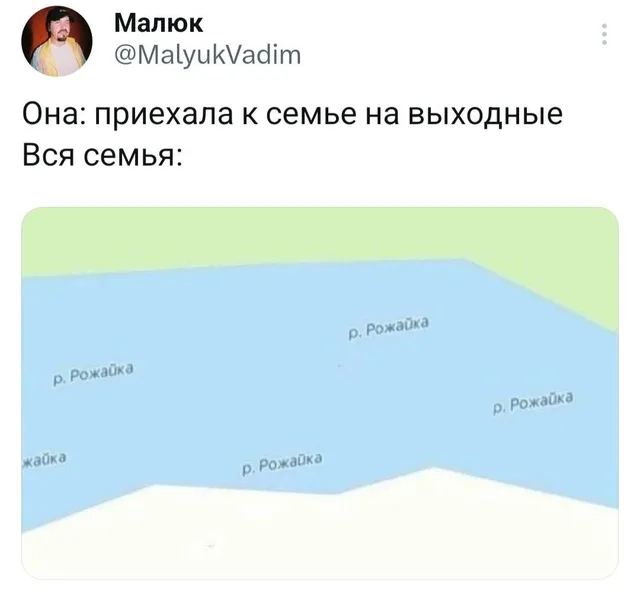 Статичное изображение карты с повторяющейся надписью «р. Рожайка» — автор поста @MalyukVadim