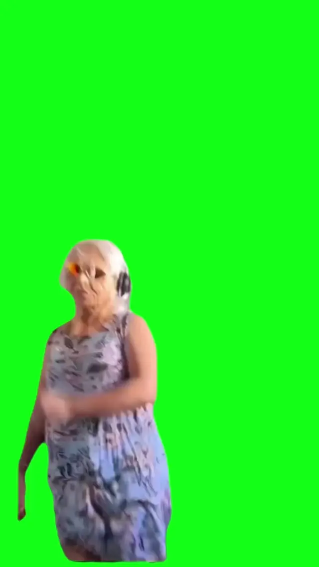 Танцующая бабушка на зеленом фоне