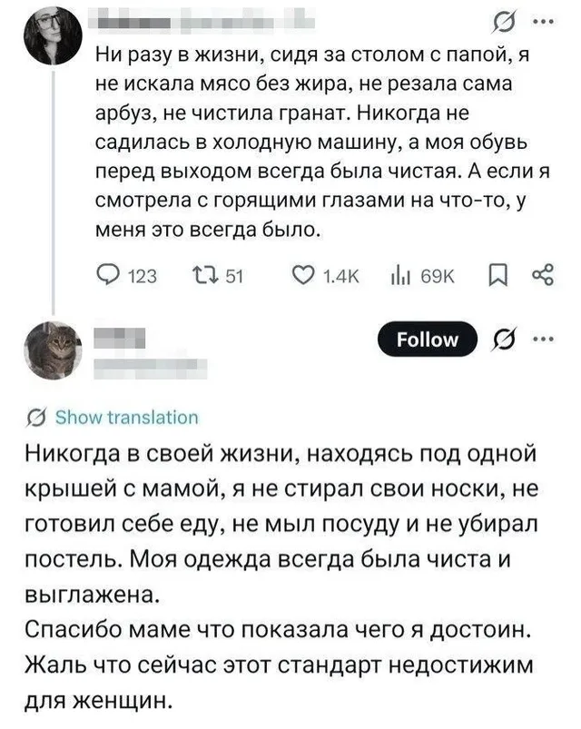Скриншот показывает два последовательных сообщения, где второе является ироничным ответом на первое. — автор первого поста, автор второго по