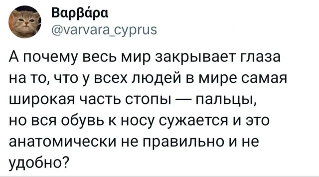 Почему обувь сужается к носу?