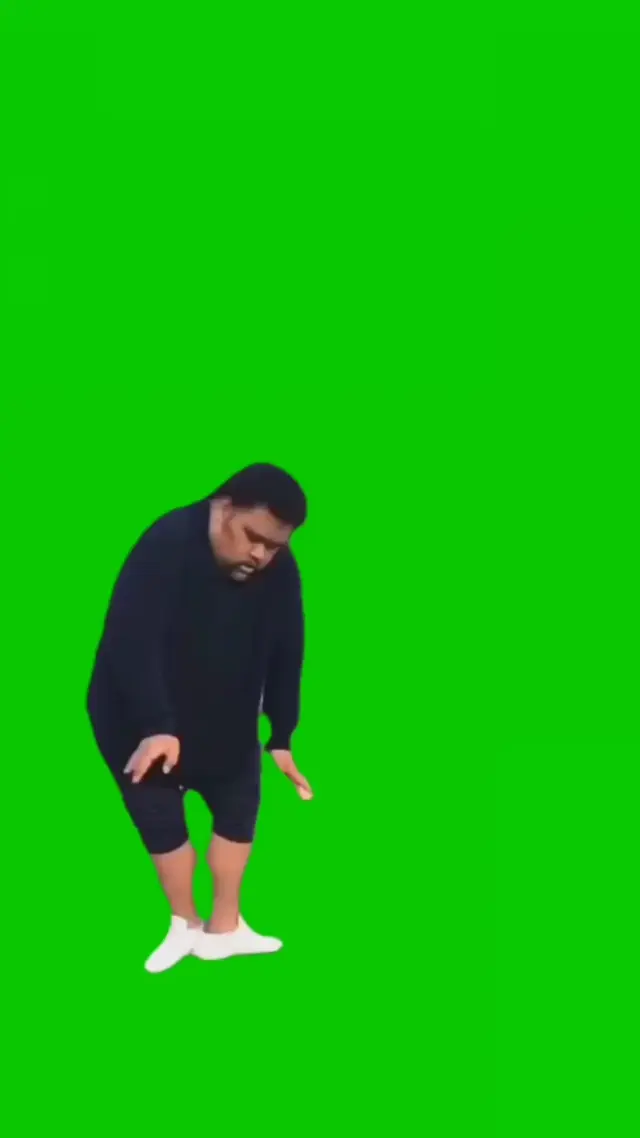 Толстый мужчина танцует на хромакее