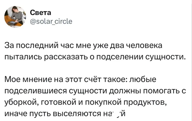 Подселение сущности и бытовые обязанности