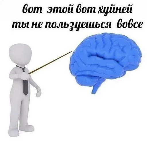 Персонаж указывает указкой на мозг