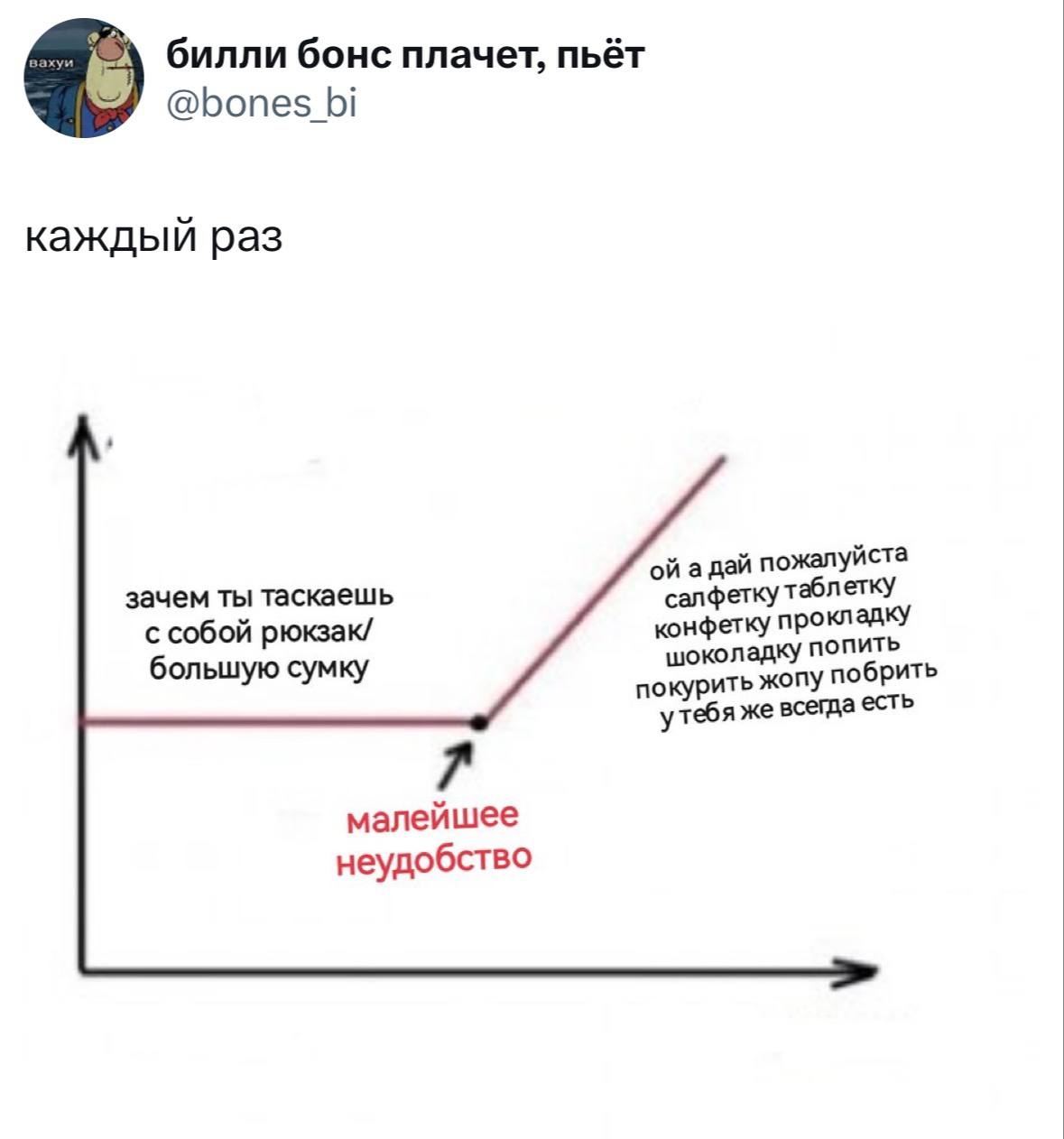 График про большую сумку и малейшее неудобство