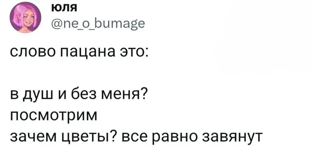 Скриншот текстового поста в социальной сети — Автор поста (девушка с розовыми волосами на аватарке)