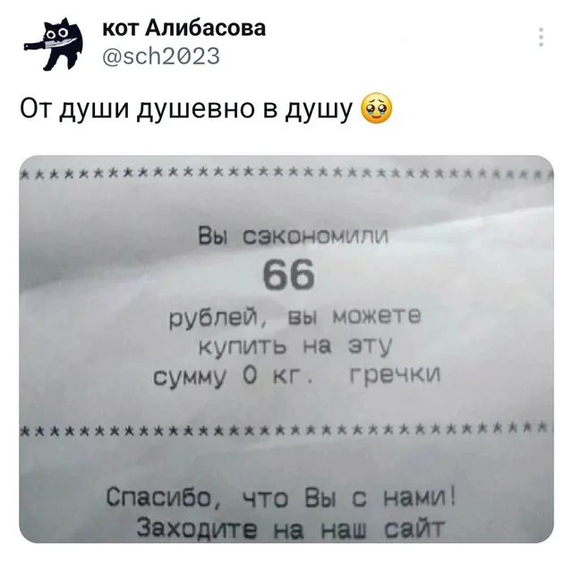 Текст на экране статичен, демонстрирует абсурдную математику лояльности магазина. — автор поста @sch2023