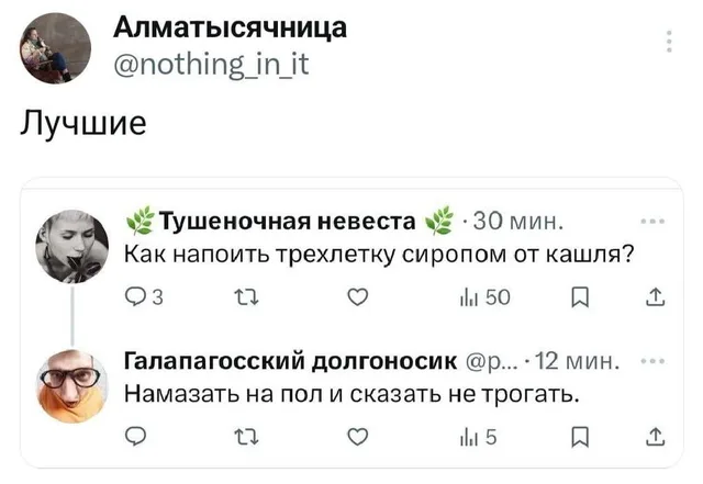 Статичное изображение переписки. — автор поста «Тушеночная невеста», автор комментария «Галапагосский долгоносик»