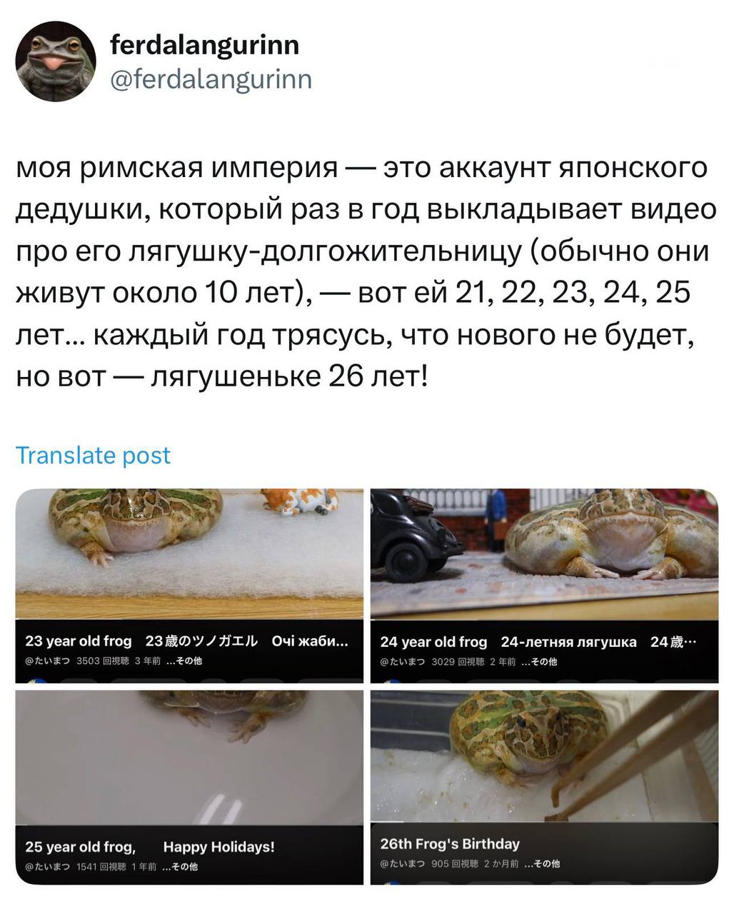 Лягушка-долгожительница японского дедушки