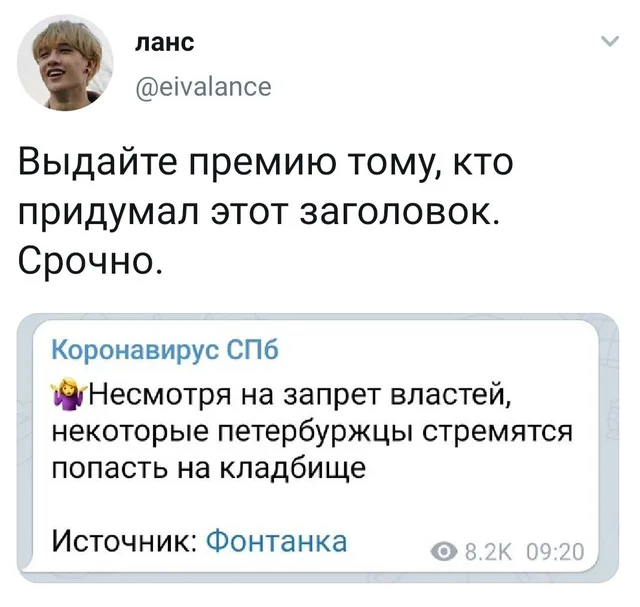 Статичное изображение, демонстрирующее ироничный комментарий к абсурдному заголовку новости. — парень с осветленными волосами на аватарке