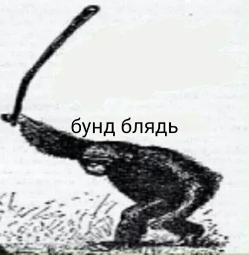 Обезьяна заносит палку для удара.