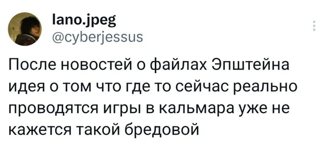 Твит про файлы Эпштейна и Игру в кальмара