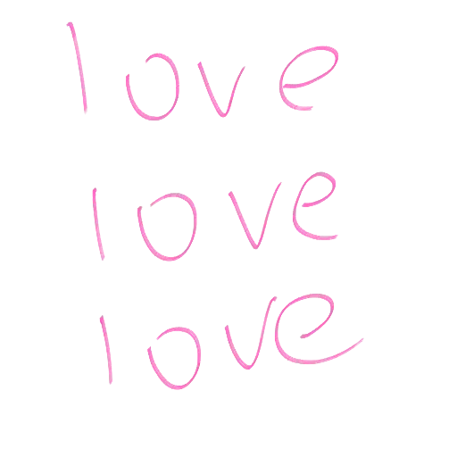Три надписи 'love' розовым пиксельным шрифтом, каждая следующая строка всё более искажена и растянута